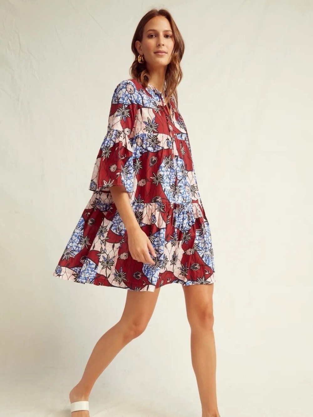 WARM 3 (US 10/12) Wax Poetic Garden Floral Tiered Mini Dress Bohemian NYC